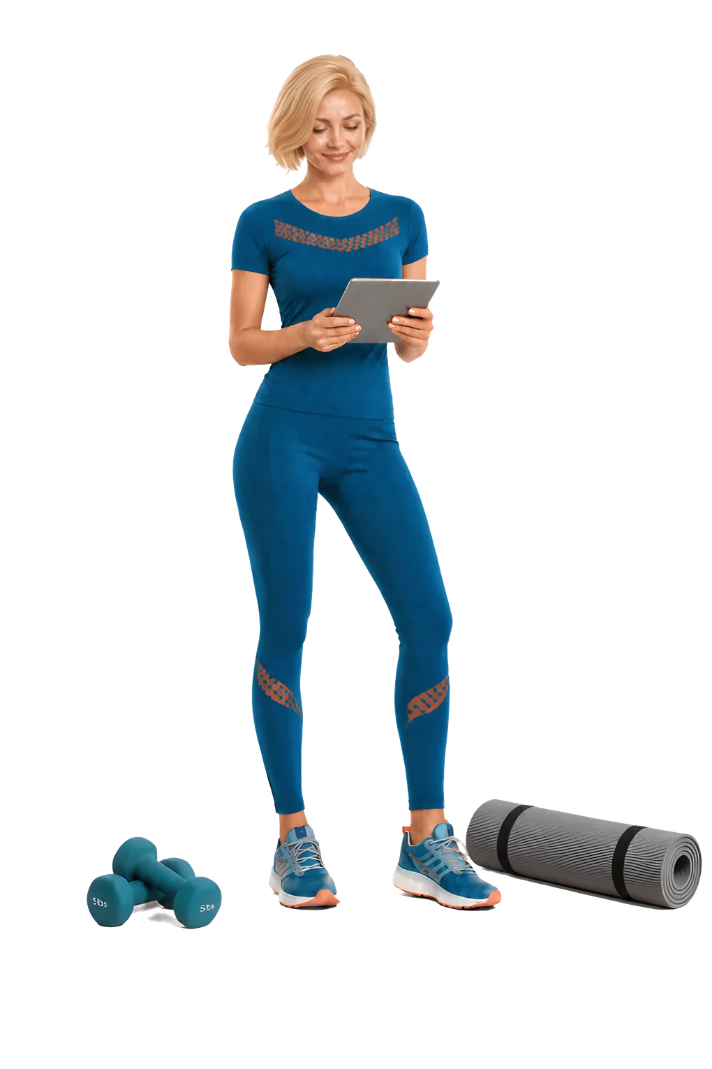 A Kysero athlete reviewing her workout plan on a tablet